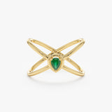 Pear Emerald X Ring