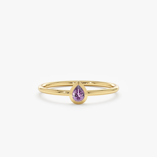 Yellow Gold Pear Shaped Amethyst Bezel Ring