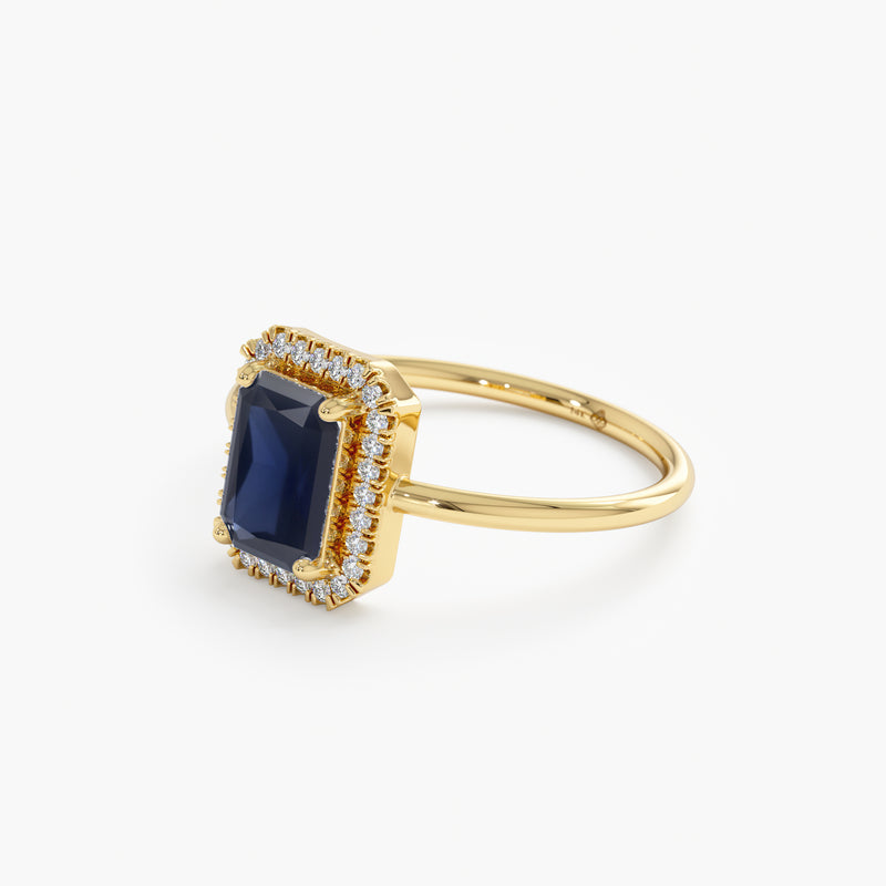 Yellow Gold Blue Sapphire Diamond Ring