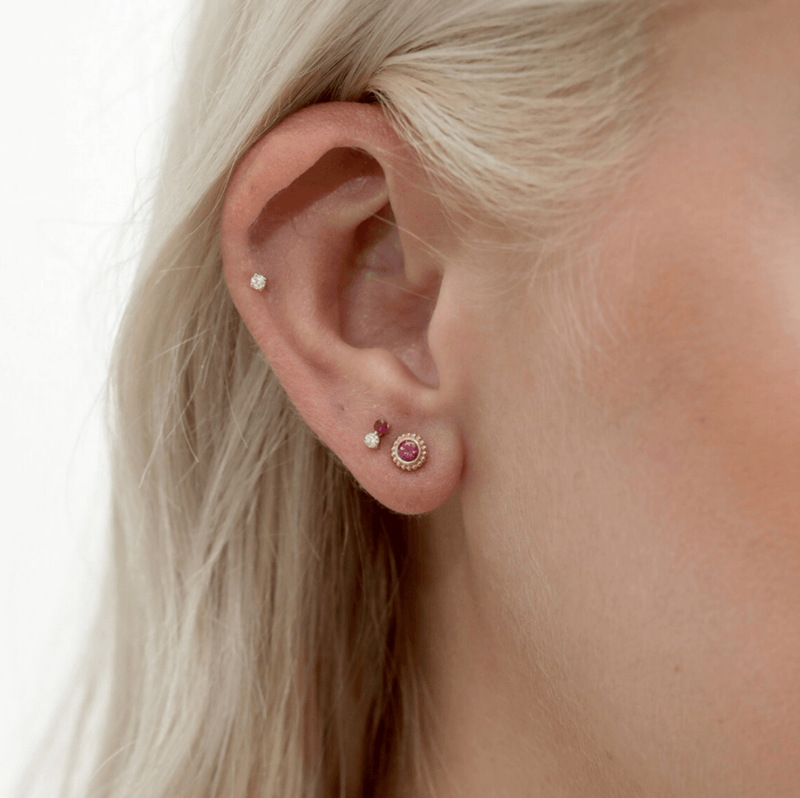 ruby diamond gold earring stack