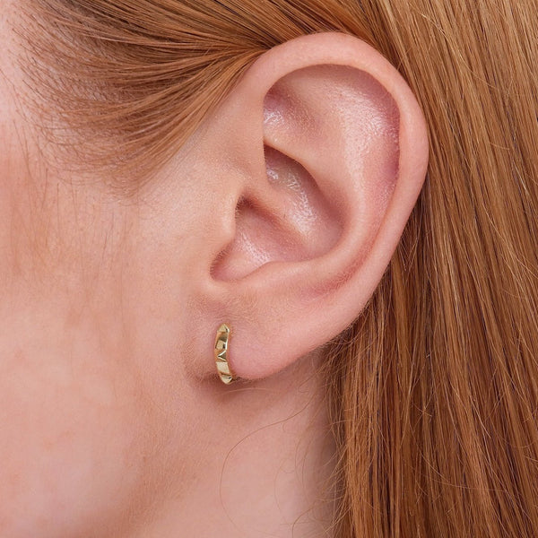 Solid Gold Spike Pyramid Huggie Hoops, Akari