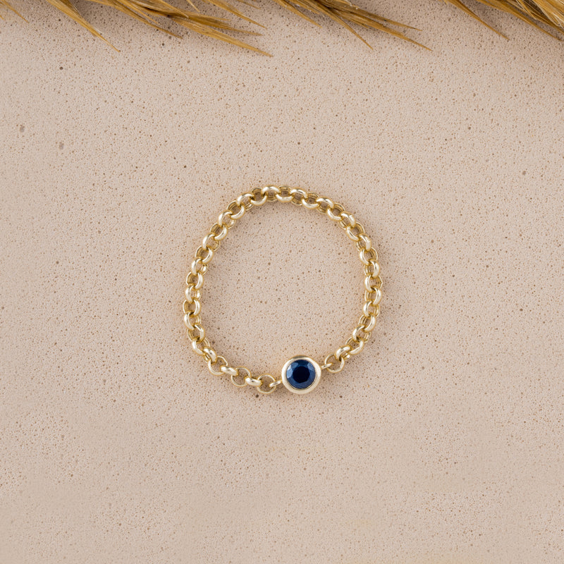 Solid Gold Natural Sapphire Chain Ring