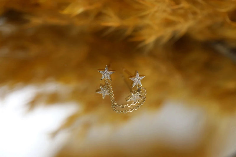 handmade ethically sourced diamond star earrings with chain