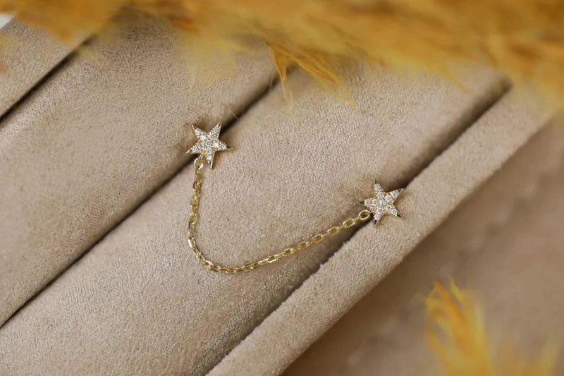 april birthstone diamond star shape stud earrings with hanging chain