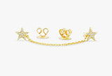 solid gold natural diamond double star earrings with chain
