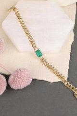 handmade cuban chain bracelet with emerald gemstone