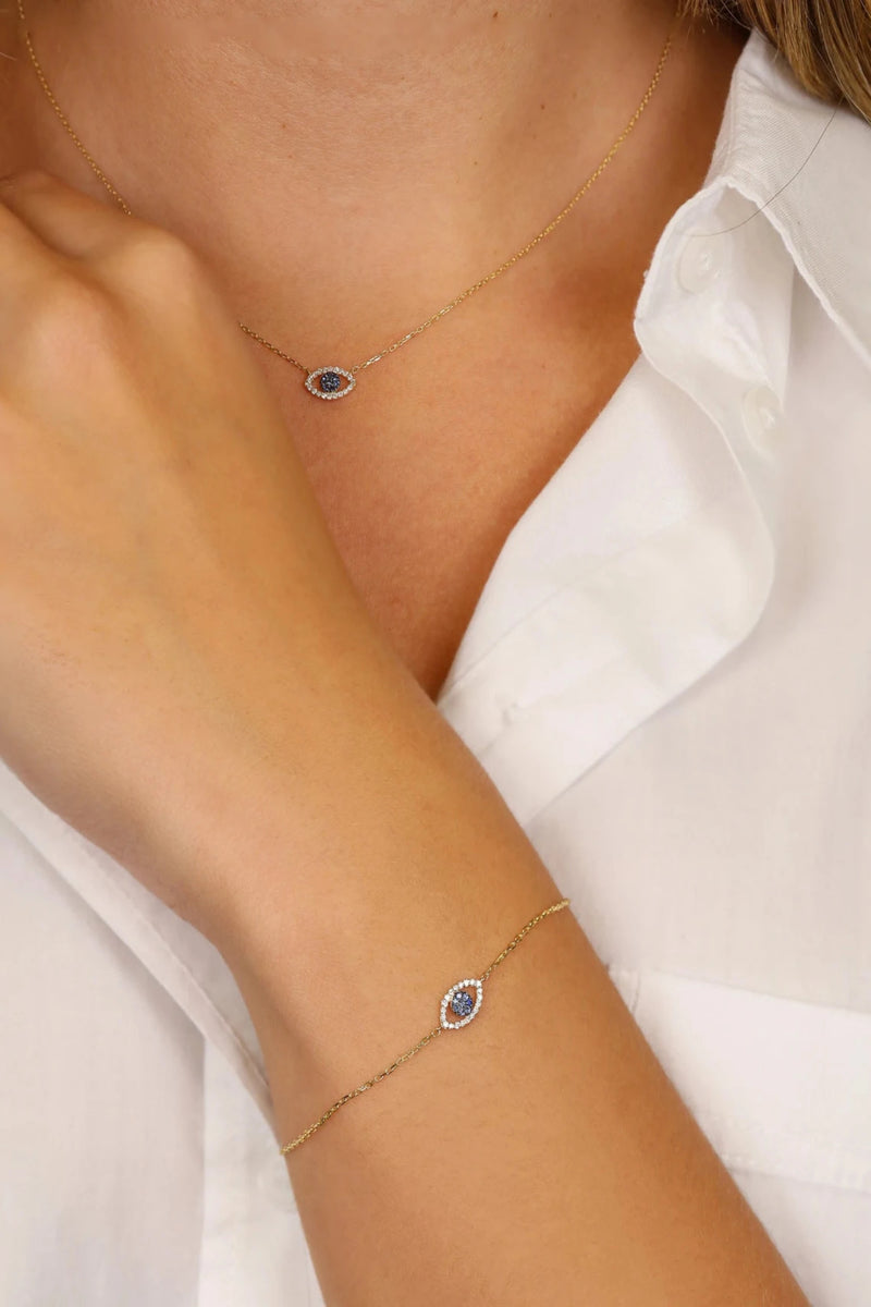sapphire diamond evil eye bracelet necklace set