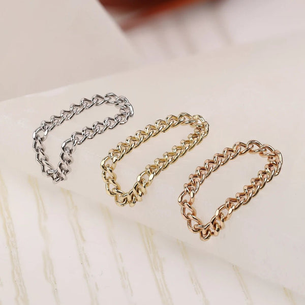 White Yellow Rose Gold Cuban Chain Rings