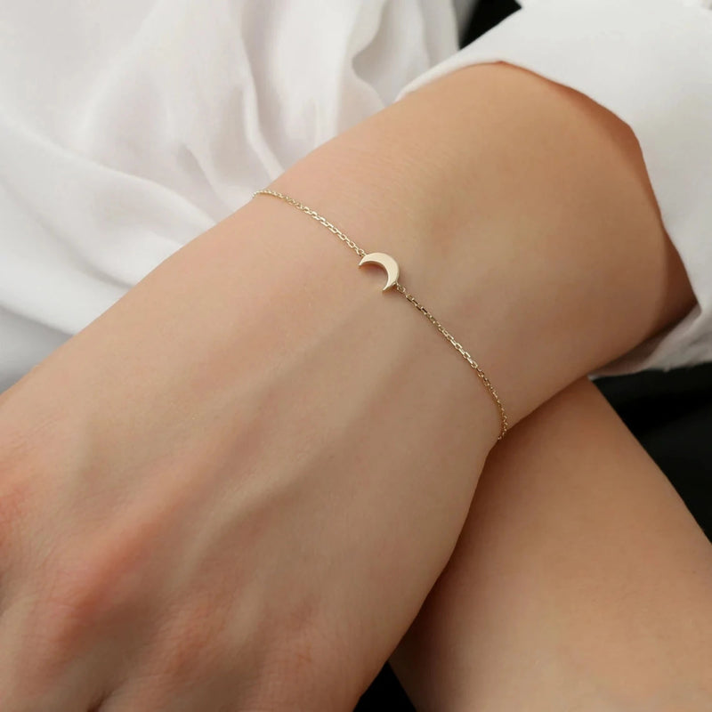 Solid Gold Crescent Moon Bracelet Handcrafted Jewelry