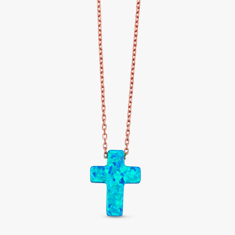 rose gold chain necklace with natural blue opal