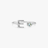 white gold initial and birthstone ring