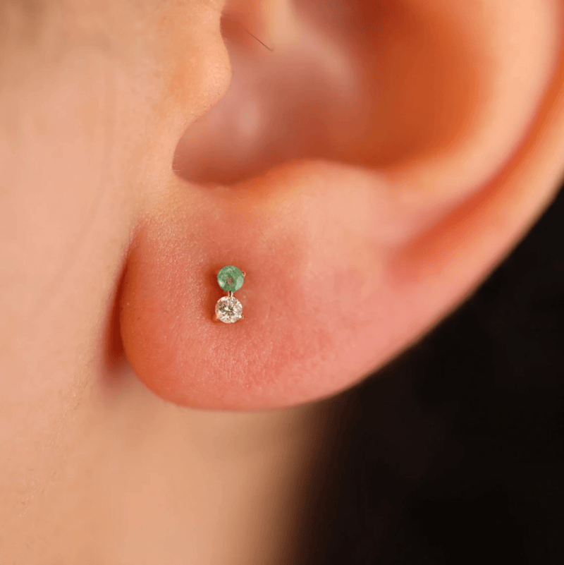 natural diamond and emeral studs