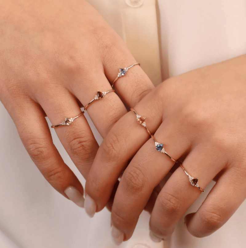 minimalistic design gemstone stacking rings