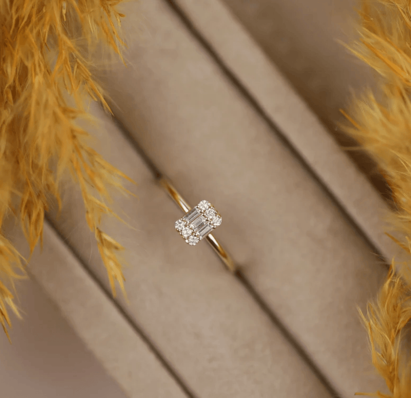 round and baguette cut diamond ring