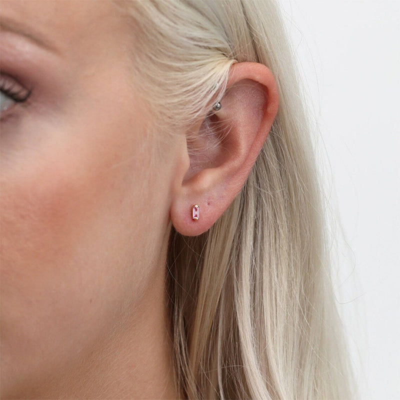 baguette natural pink sapphire earrings