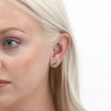 minimalistic baguette emerald round diamond earrings