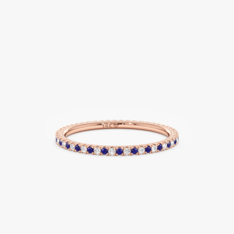 rose gold natural sapphire diamond band
