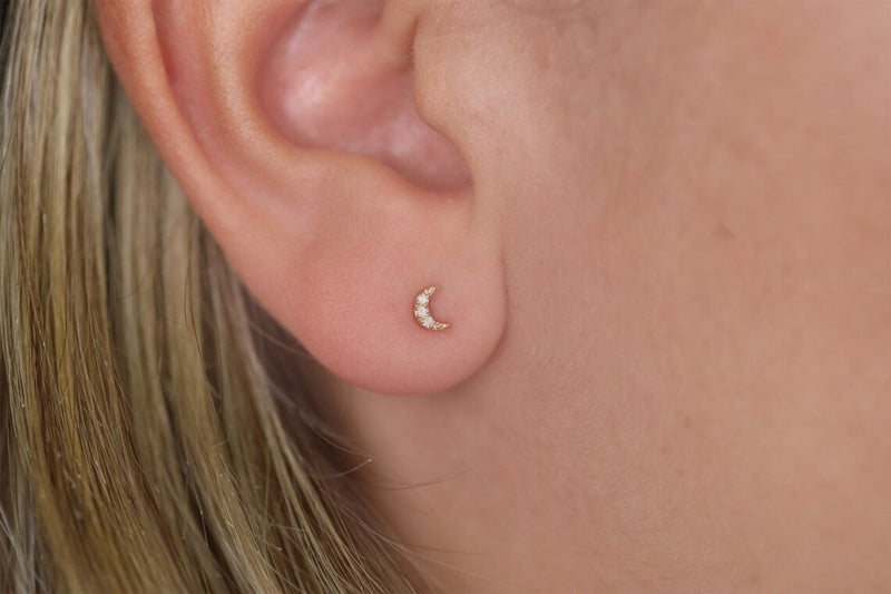mini petit diamond crescent earring